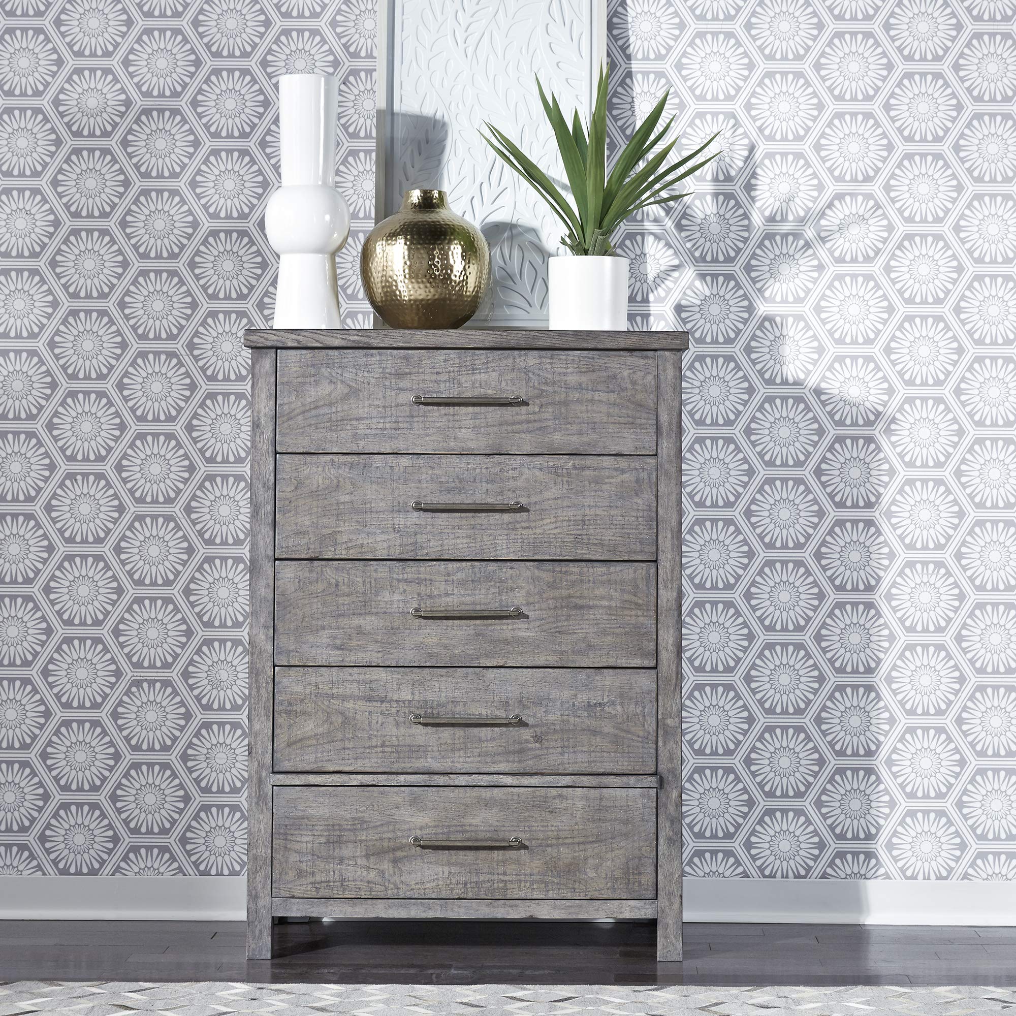 Modern Farmhouse 5-Drawer Dresser in Dusty Charcoal - Stylish Storage Solution for Bedroom, Living Room or Nursery Organization