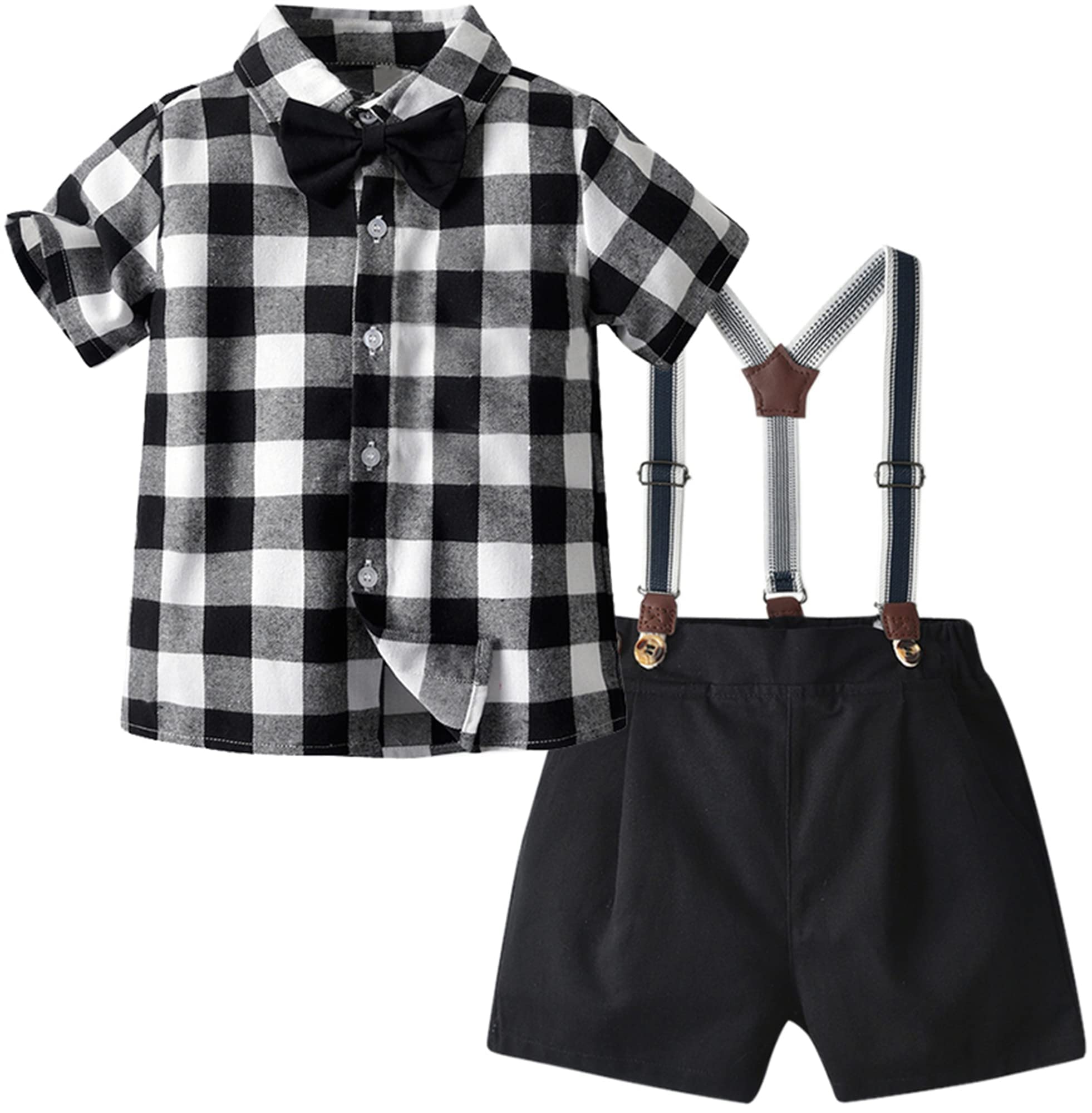 Stylish Baby Boys Summer Outfit - Short Sleeve Bowtie Shirt & Suspenders Shorts Set (3M-9Y) | Perfect for Birthday Parties, Family Photos & Special Occasions