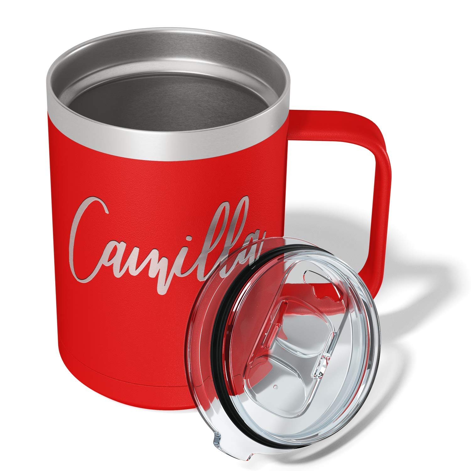 Personalized Red Matte Stainless Steel Coffee Mug 15 oz - Custom Engraved Vacuum Insulated Travel Cup with Handle - Perfect Gift for Office, Home & Outdoor Use