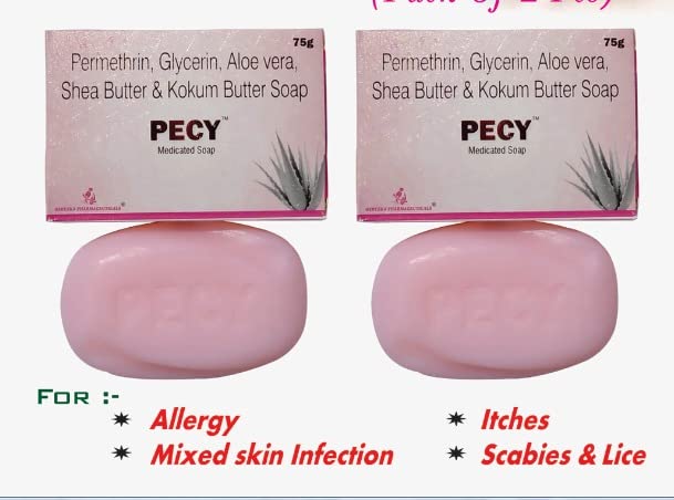 Osheeka Pharmaceuticals Pecy Soap - Permethrin, Cetrimide & Glycerine Antifungal Soap 75gm (Pack of 6) - Treats Ringworm, Scabies & Skin Infections - Ideal for Daily Hygiene & Dermatological Care