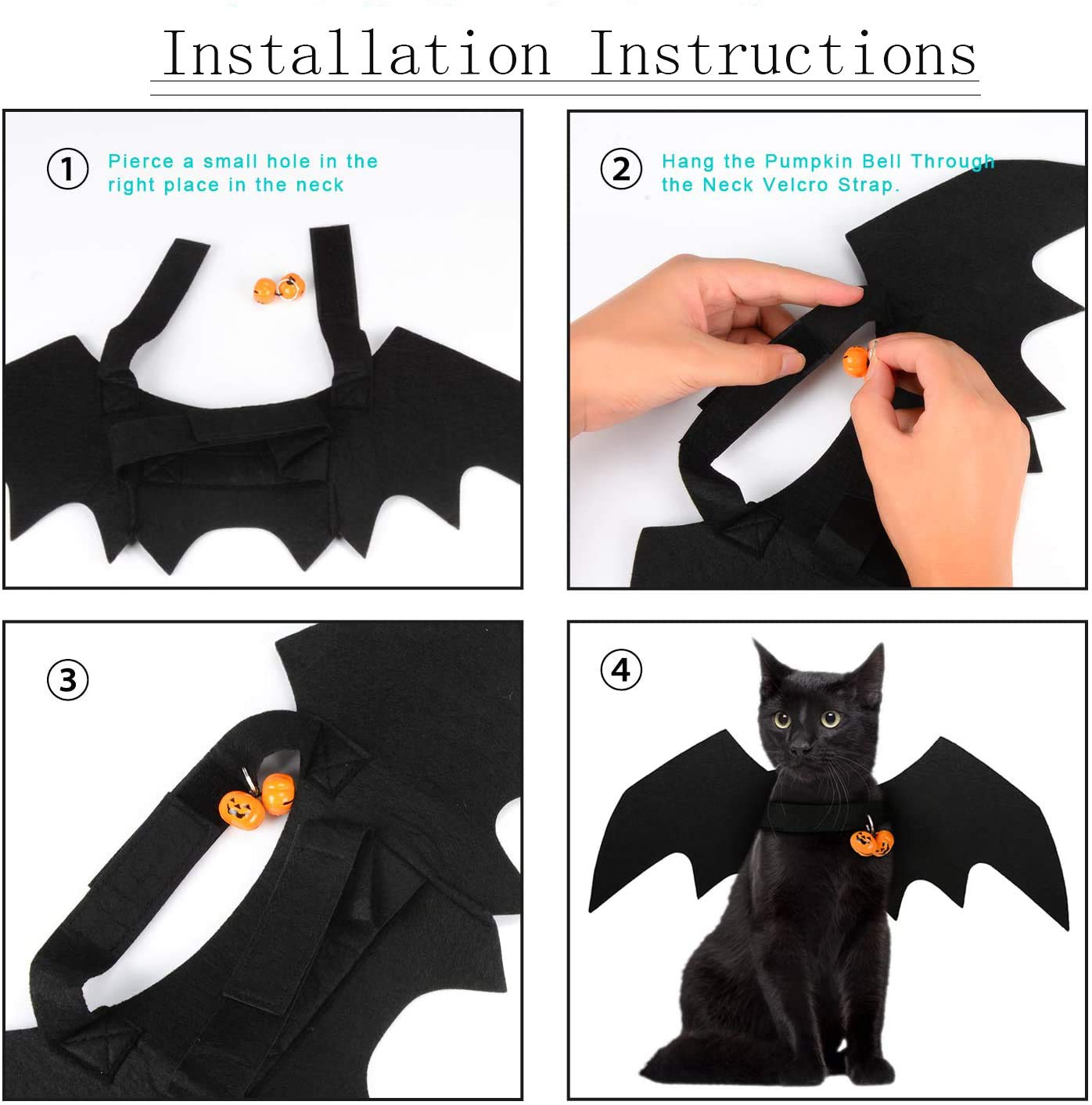 Black Cat Bat Wings for Halloween - Pet Costume Accessories for Cats & Small Dogs | Perfect for Halloween Parties, Cosplay & Dress Up Fun