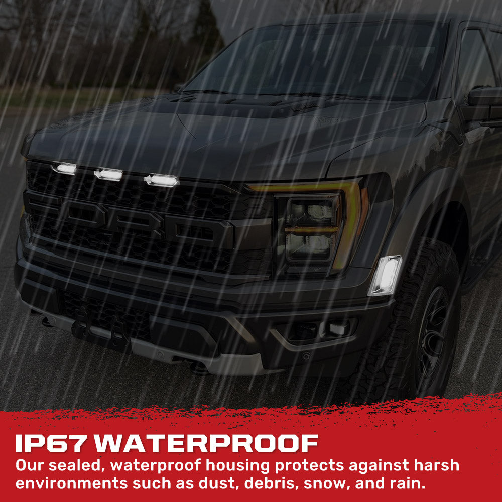 Ford F-150 Raptor 2021-2022 7-Piece LED Fender & Hood Light Kit - Smoked Lens White/Amber Running Lights with Startup Sequence | Off-Road Lighting Upgrade for Trucks & Night Driving