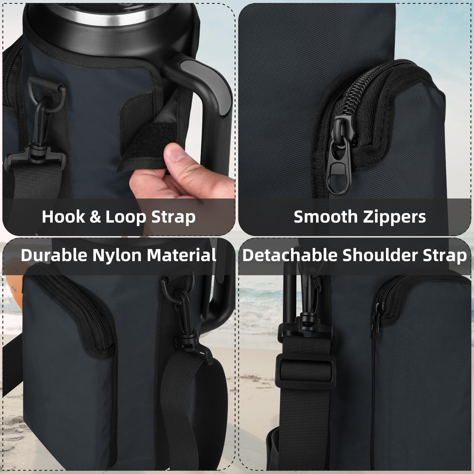 Stanley Cup Water Bottle Carrier Bag with Phone Pocket - Adjustable Strap for 30/40/64oz Tumblers - Nylon Bottle Holder Pouch with Handle - Perfect for Gym, Hiking, Travel & Outdoor Activities