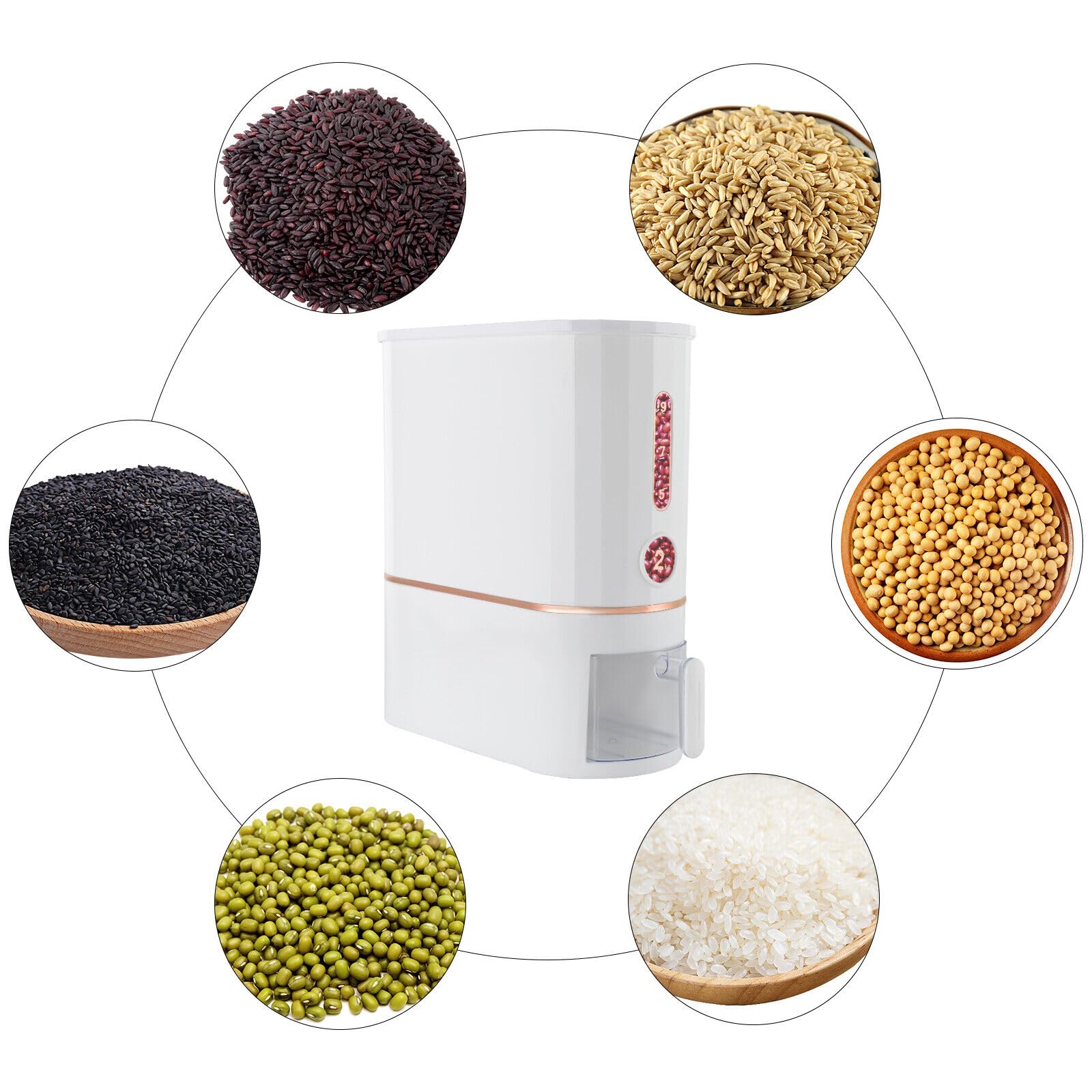 22LB Grain Dispenser with Measuring Cup - Airtight Kitchen Pantry Storage Container for Rice, Cereal, Flour & Dry Food - Perfect for Bulk Food Storage & Organized Kitchen Pantry