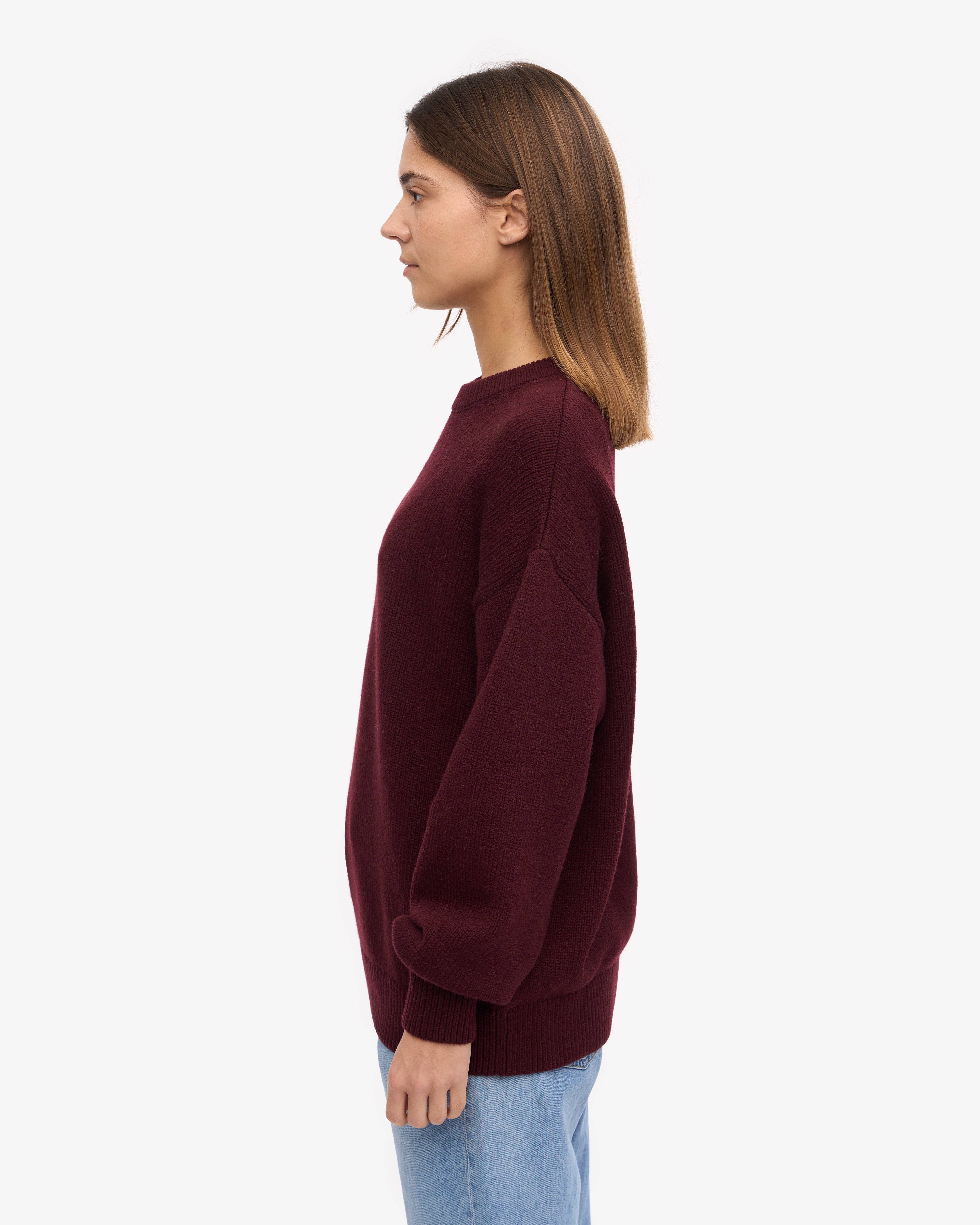Premium Oversized Merino Wool Sweater for Women - Soft & Warm Oxblood Red Crewneck Pullover - Perfect for Winter, Fall & Casual Outfits