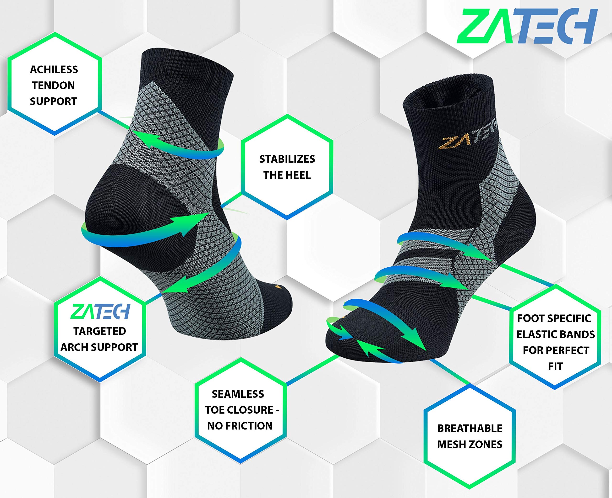 ZaTech Plantar Fasciitis Compression Socks for Women & Men - Heel, Ankle & Arch Support Socks (Black/Grey, Medium) - Ideal for Running, Walking & Pain Relief