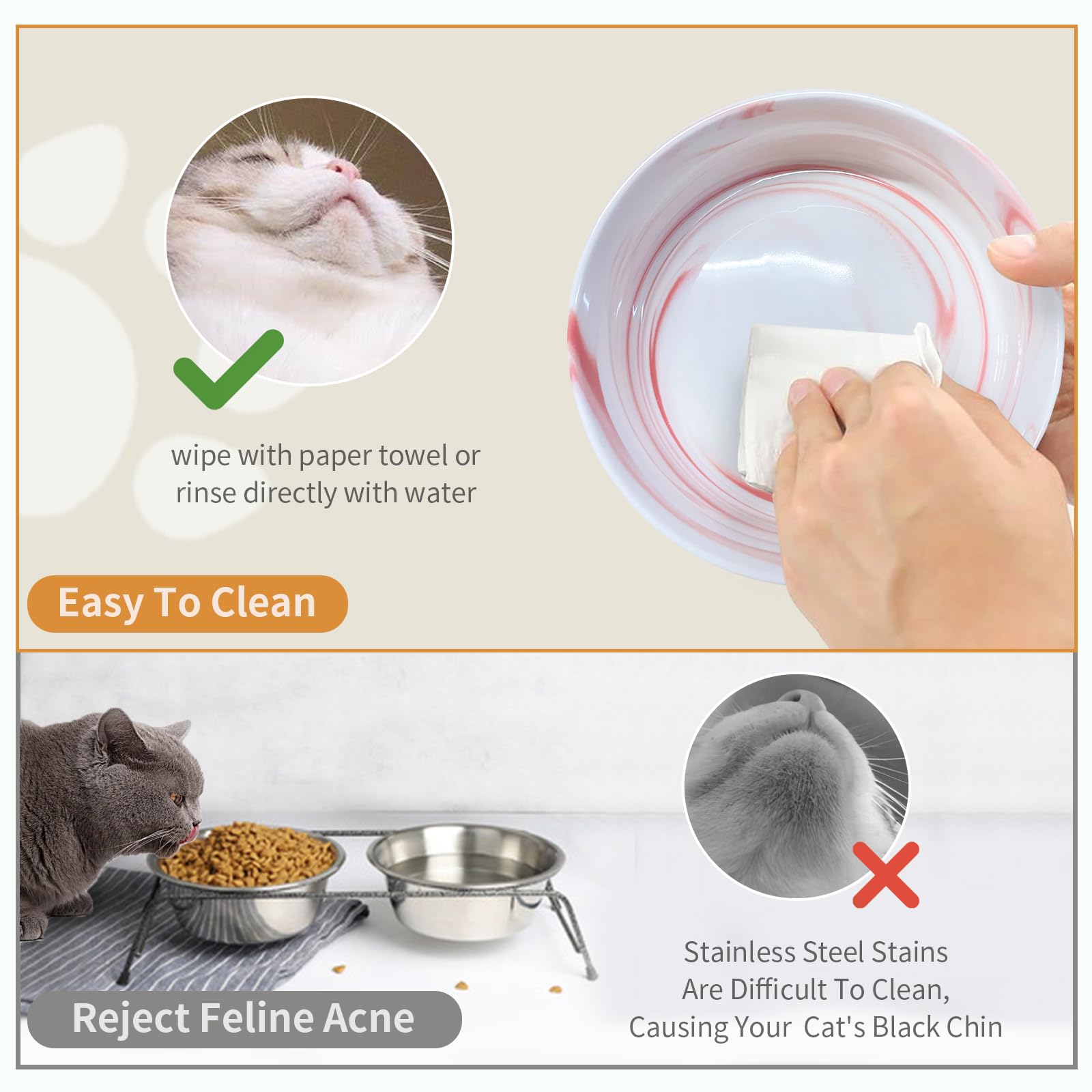 Ceramic Elevated Dog & Cat Bowl Set with Wood Stand - 28oz Durable Pet Food & Water Dish - Modern Weighted Design in Marble Pink for Small to Medium Pets - Perfect for Dining, Kitchen, or Living Room Use
