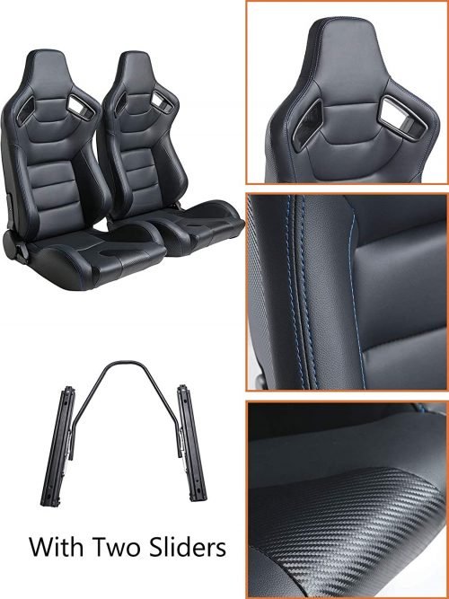 2PCS Universal Adjustable Racing Seats - PVC Leather Bucket Style for Cars & Trucks | High-Performance Sports Car & Off-Road Vehicle Seats | Perfect for Racing, Drifting & Daily Driving