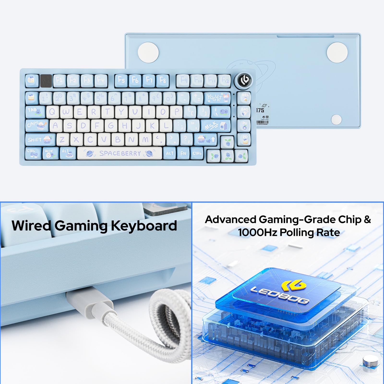 EPOMAKER x LEOBOG Hi75 Wired Mechanical Gaming Keyboard - Aluminum Alloy Frame, RGB Backlit, Hot-Swappable Nimbus Switches, Mode-Switching Knob (White Blue) - Perfect for PC Gaming, Typing & Office Work