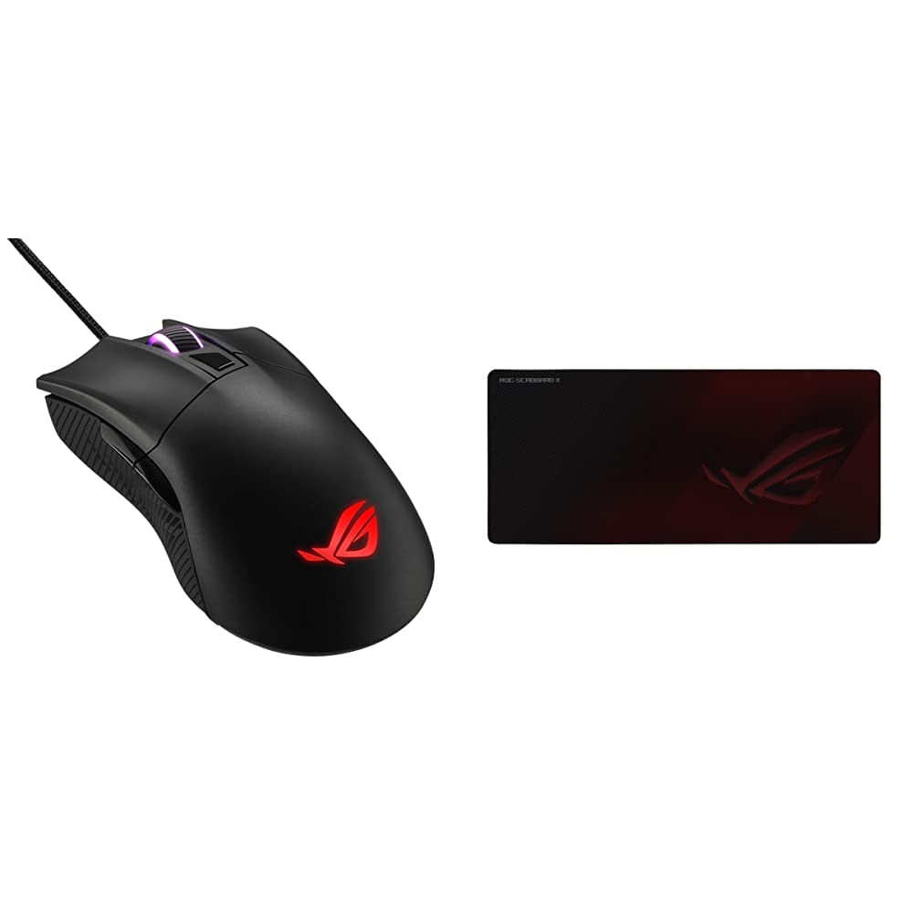 ASUS ROG Gladius II Core Wired Gaming Mouse with 12,000 DPI & ROG Scabbard II Large Gaming Mouse Pad - Perfect for FPS, MOBA, and Esports Gaming