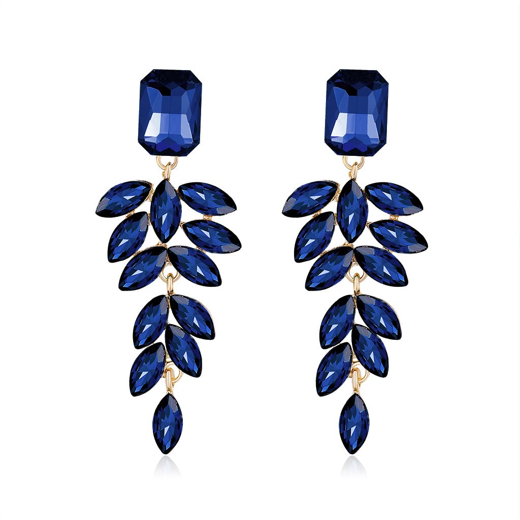 Sparkling Rhinestone Leaf Dangle Drop Stud Earrings for Women - Elegant Crystal CZ Bohemian Statement Jewelry - Perfect for Weddings, Bridesmaids Gifts & Boho Fashion Accessories