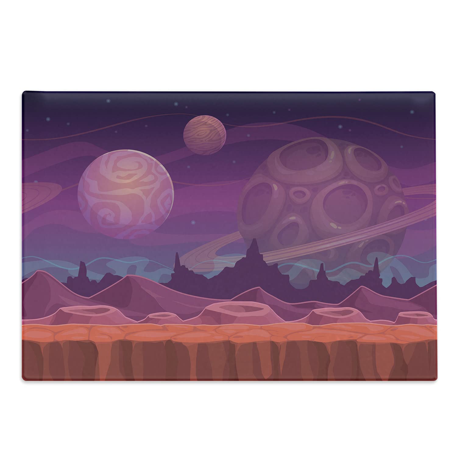Ambesonne Fantasy Purple Alien Landscape Tempered Glass Cutting Board - Large Decorative Serving Board with Craters & Planets Design - Perfect for Kitchen Prep, Charcuterie Display & Unique Home Decor Gift