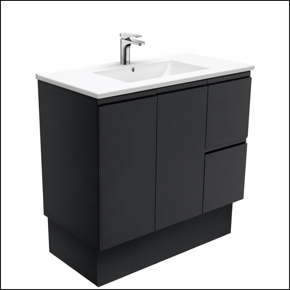 Fienza Dolce Black TCL90ZBKR 900mm Bathroom Vanity with Kickboard & Right Drawers - Modern Sink Cabinet for Small Bathroom, Powder Room or Guest Bath Installation