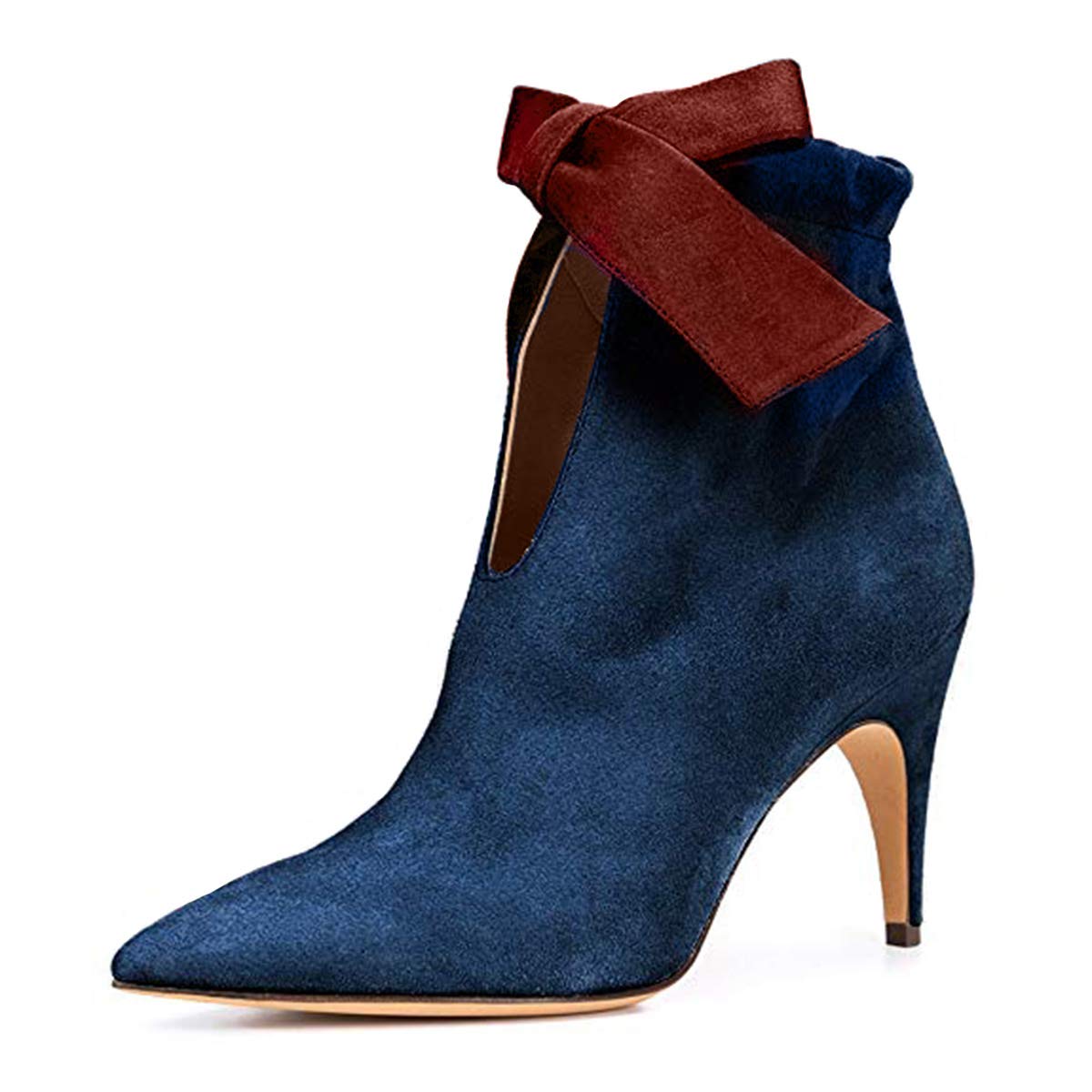XYD Women's Classic Pointy Toe Ankle Booties - Low Kitten Heel Dress Boots with Bow Detail for Office, Party & Date Night | Comfortable & Stylish Women's Shoes