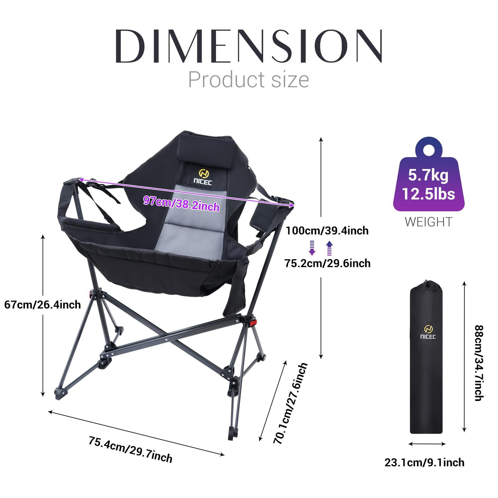 Premium 2-Pack Heavy Duty Hammock Camping Chairs with Stand - High Back Rocking Swivel Design, Cup Holder & Side Pockets - Perfect for Backyard, Beach, Patio & Outdoor Relaxation