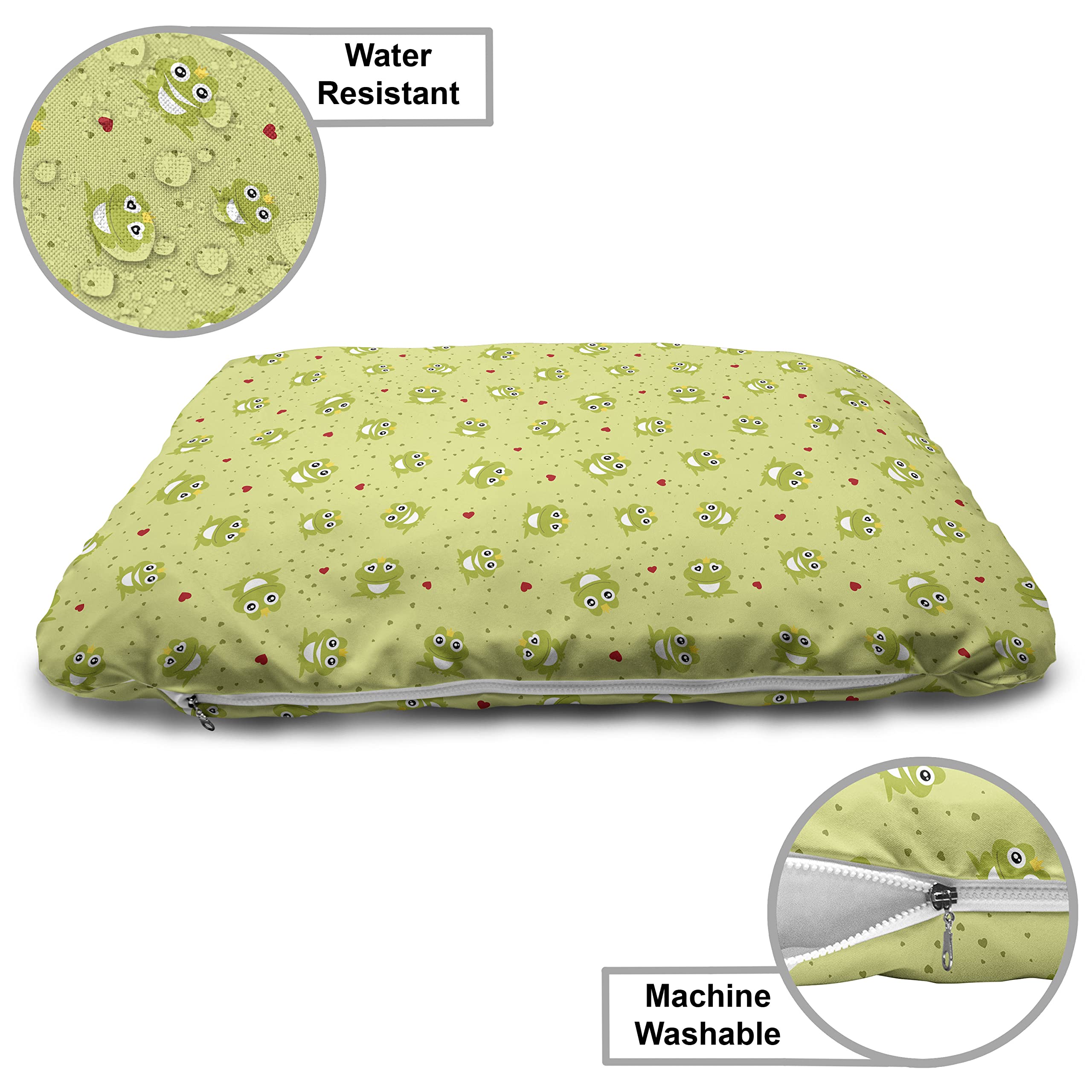 Lunarable Wooden Dog House with Funny Frog Design - Indoor & Outdoor Portable Pet Kennel with Pillow & Cover - X-Large Pale Green Vermilion - Perfect for Backyard, Patio or Living Room Pet Shelter
