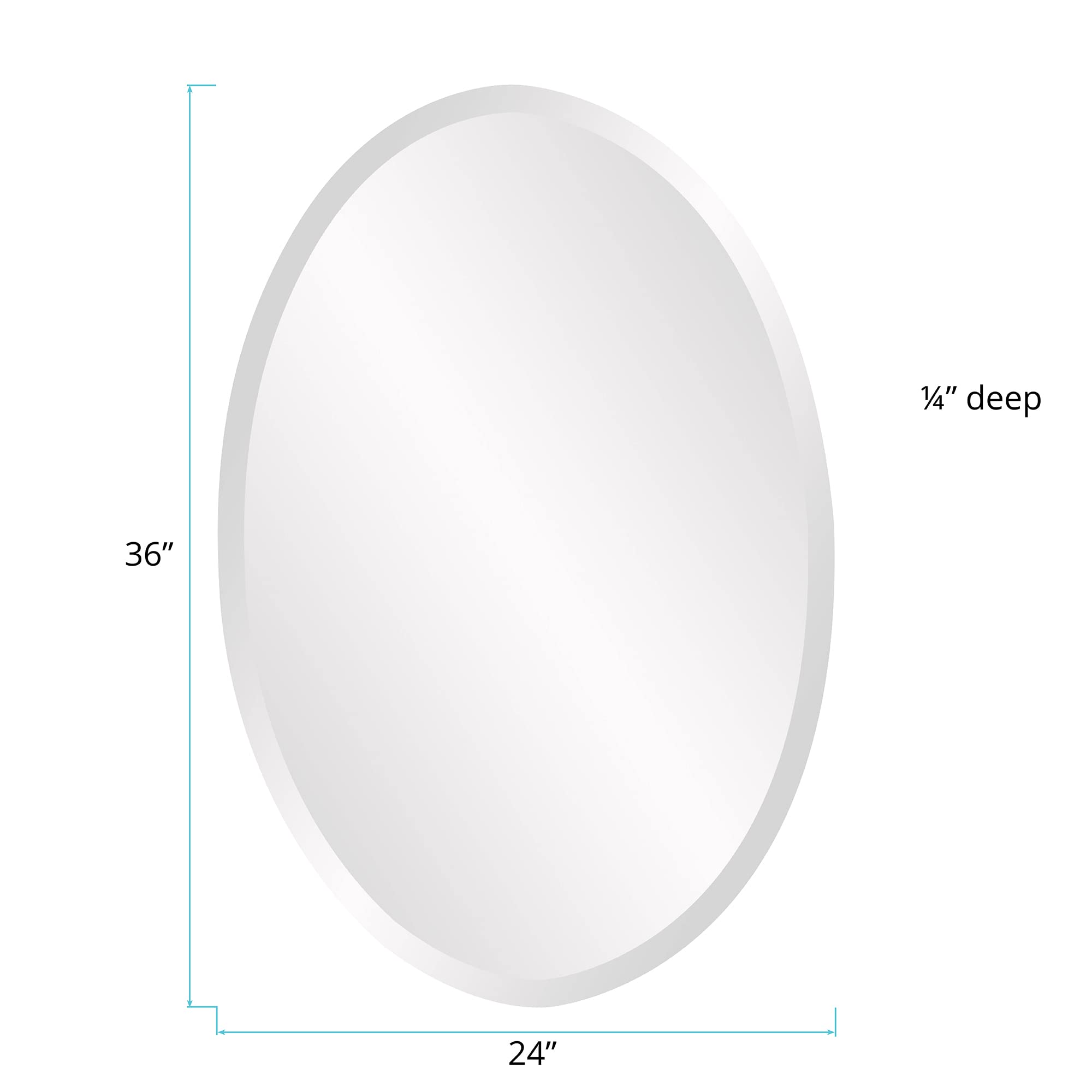 Howard Elliott Frameless Silver Oval Wall Mirror - Elegant Beveled Edge Modern Bathroom Vanity Mirror for Entryway & Bedroom Decor (24x36 Inches) - Perfect for Makeup, Home Decor & Space Illusion