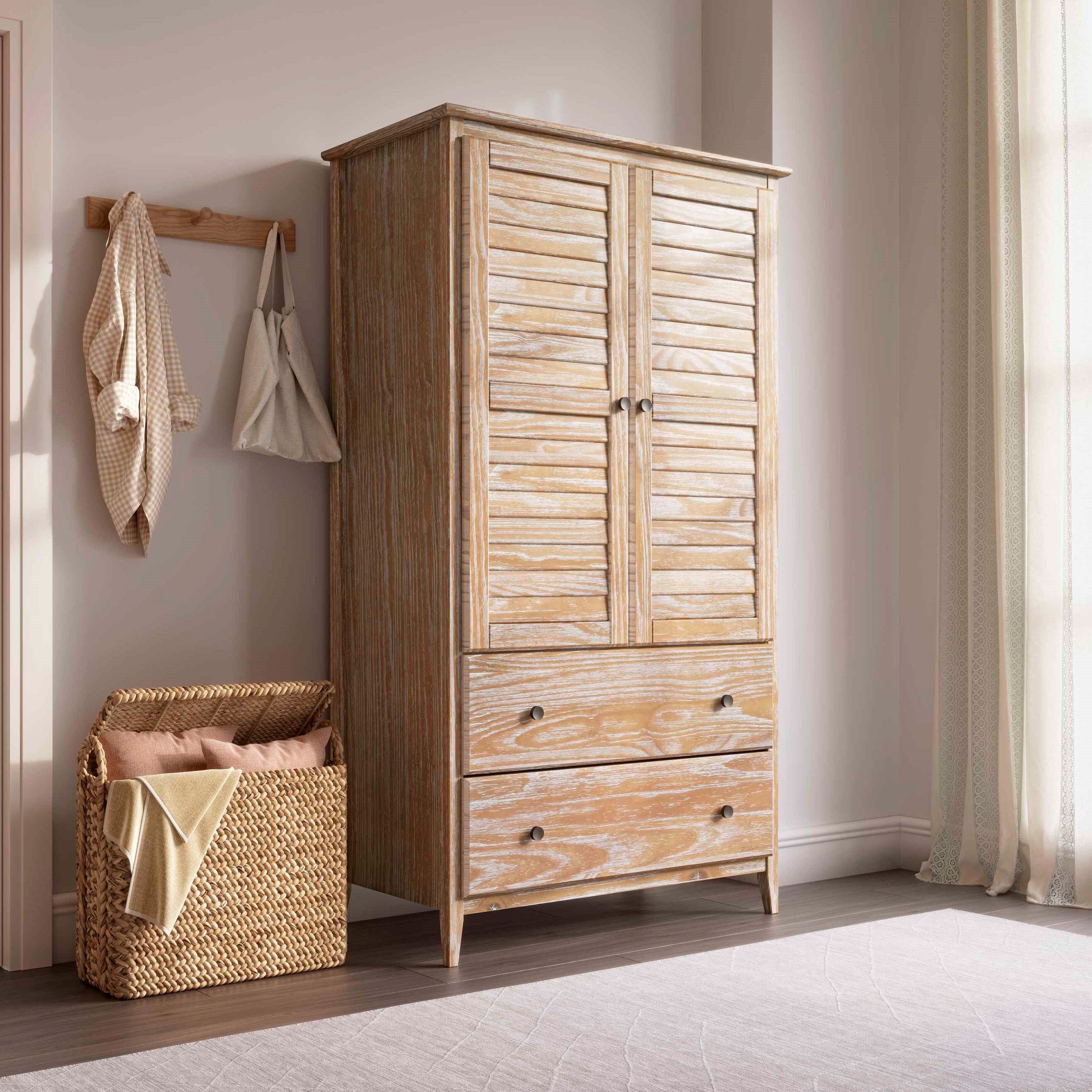Greenport 2 Door Wardrobe Closet - Spacious Storage for Bedroom, Closet Organizer with Hanging Rod & Shelves - Perfect for Home, Apartment, Dorm Room Organization