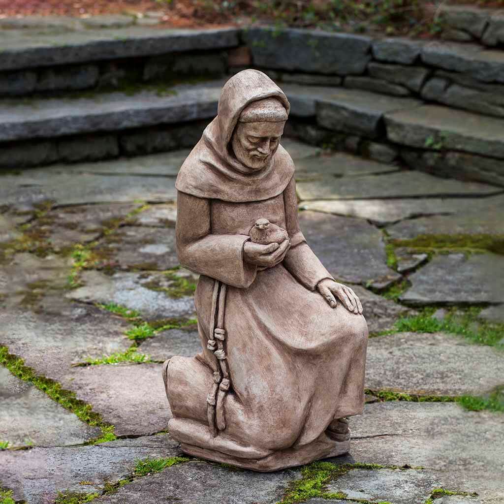 Campania International Kneeling St. Francis with Bird Statue - Religious Garden Sculpture for Outdoor Decor, Patio & Catholic Home Altar