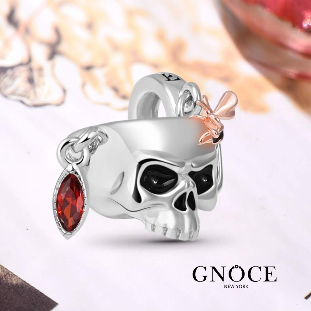 GNOCE Honey Cup Charm Pendant - Sterling Silver Skull Charm with CZ Stones - Fits All Bracelets & Necklaces - Women's Jewelry Gift for Halloween, Gothic Fashion & Everyday Wear