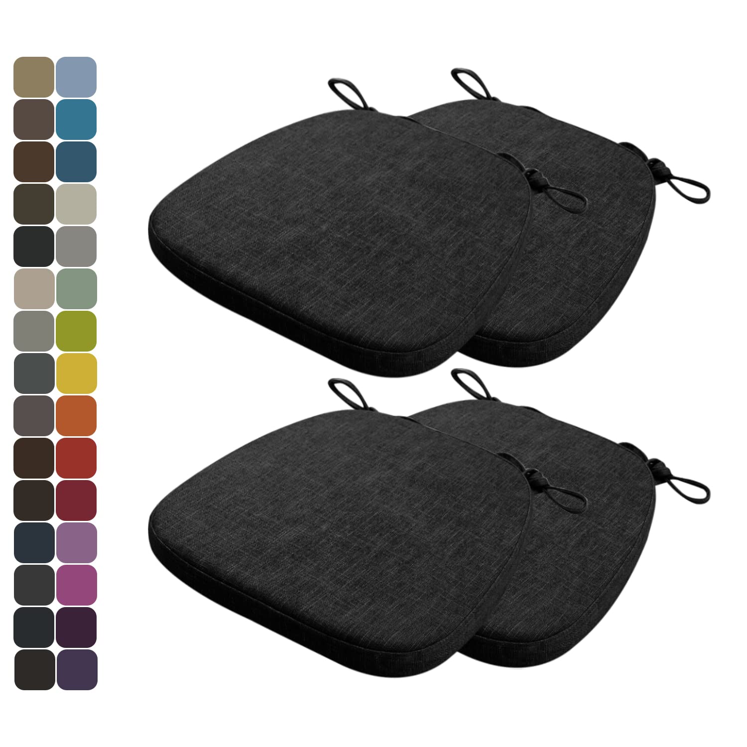 Kimgull Non-Slip Chair Cushions with Ties - Set of 4 Thickened Breathable Seat Pads, Detachable Washable Covers for Kitchen, Dining, Living Room & Office Chairs (17x16.5x2 Inches, Black) - Perfect for Home Decor, Comfortable Seating & Back Support