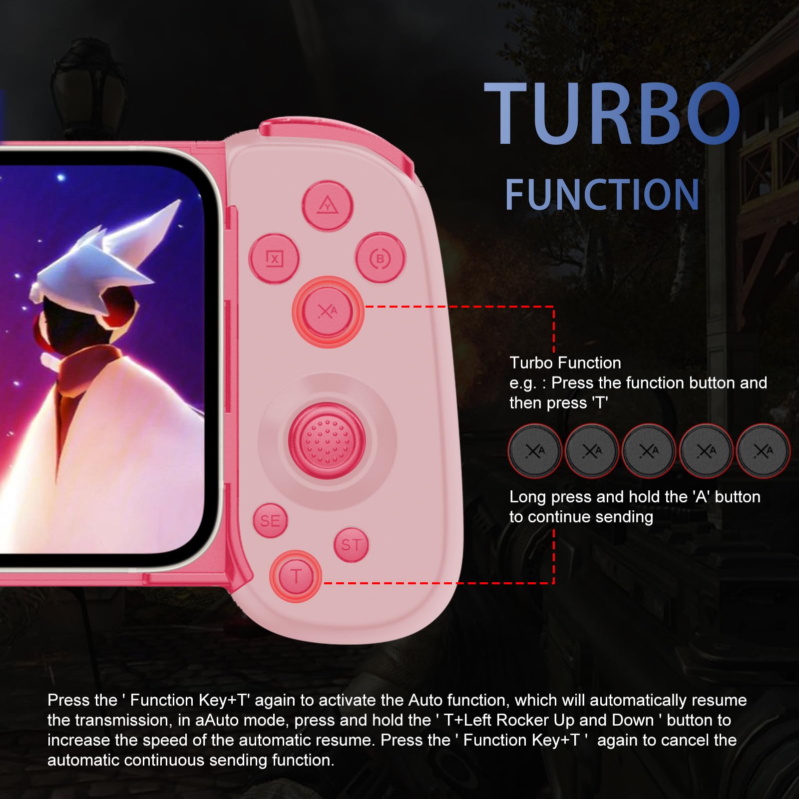 Wireless Gaming Controller for iPhone Android PC Switch - Play COD Genshin Diablo on PS5 PS4 Xbox - Cloud Gaming Joystick with Turbo 6-Axis Gyro & Dual Motors (Pink) - Perfect for Mobile Console & Streaming Gameplay