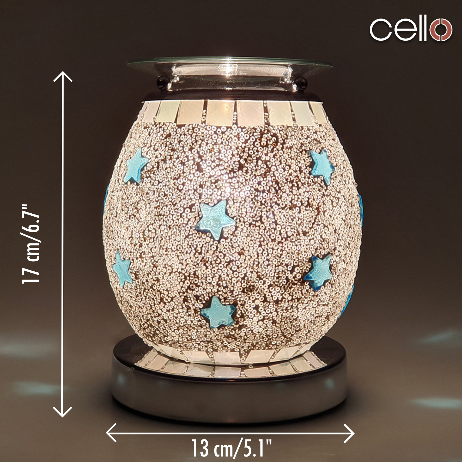 Cello Electric Wax Melter with Touch Control - Mosaic Blue Star Design for Aromatherapy & Home Fragrance