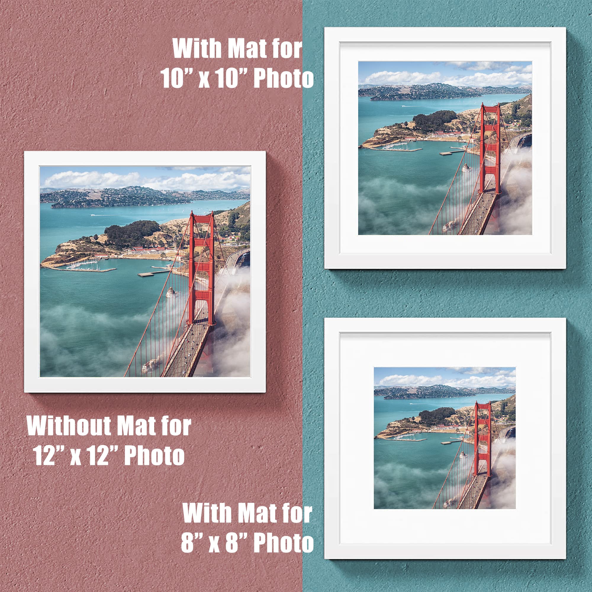 12x12 Wood Picture Frames - Wall or Tabletop Display for 8x8/10x10 Photos - Perfect for Home Decor, Weddings & Gifts