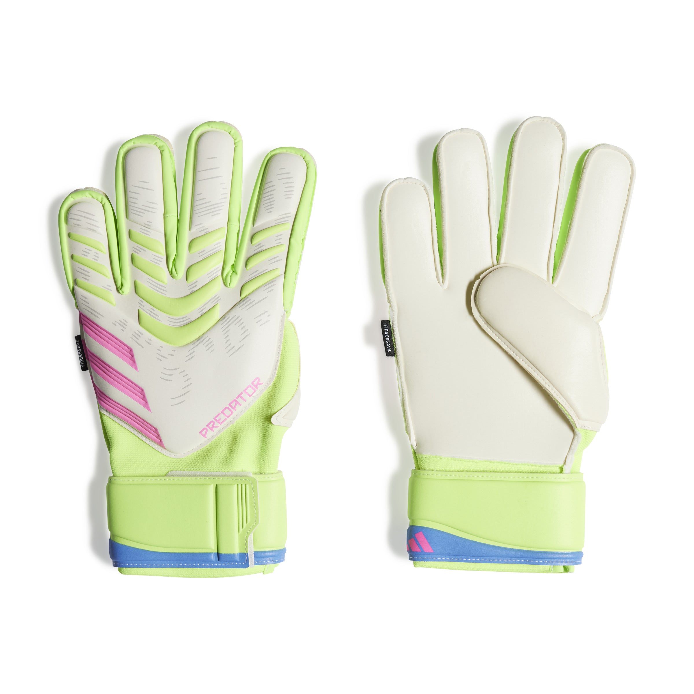 Adidas Predator Match Fingersave Goalkeeper Gloves - White/Lucid Lemon/Lucid Pink - Professional Soccer Goalkeeper Gloves for Training & Matches