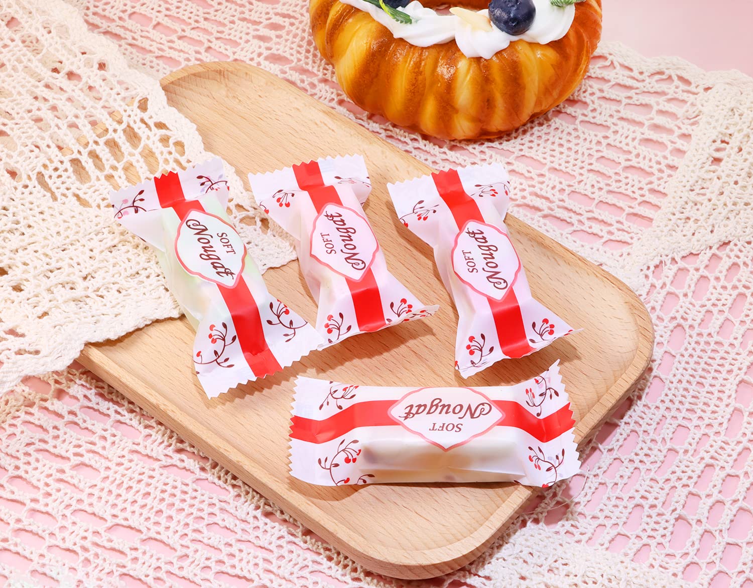 PENTA ANGEL 400Pcs Clear Plastic Nougat Candy Bags - Red Striped Christmas Candy Wrappers for Party Favors, Gift Packaging & DIY Candy Making - Perfect for Holiday Treats, Birthday Parties & Wedding Favors