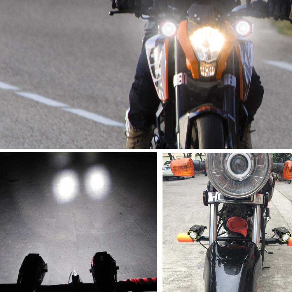 Ourbest U7 LED Motorcycle Fog Lights - White Halo/Strobe Modes for Safe Night Riding
