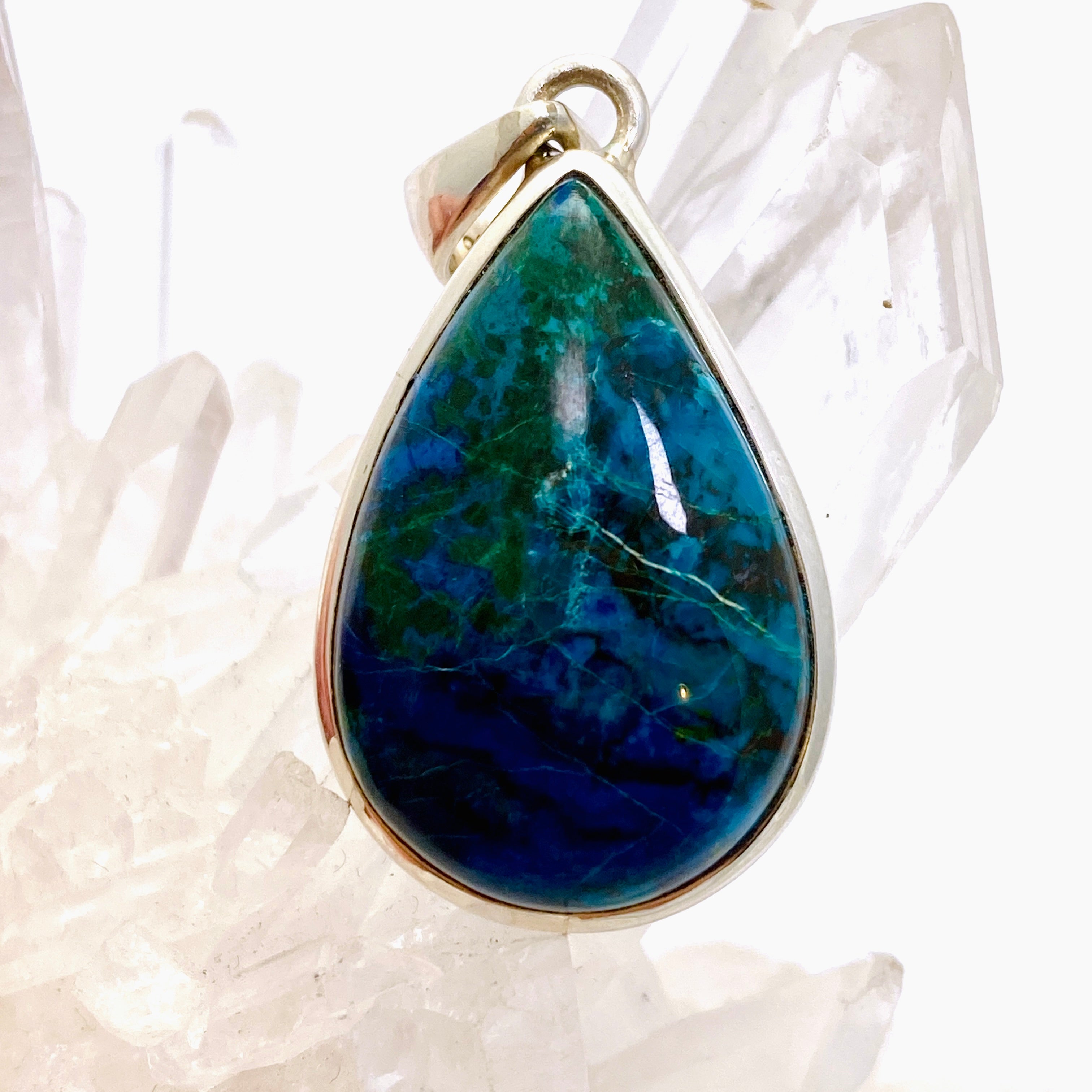 Natural Shattuckite Teardrop Cabochon Pendant - Handmade Blue Gemstone Jewelry PPGJ1004 for Healing, Meditation & Spiritual Gifts