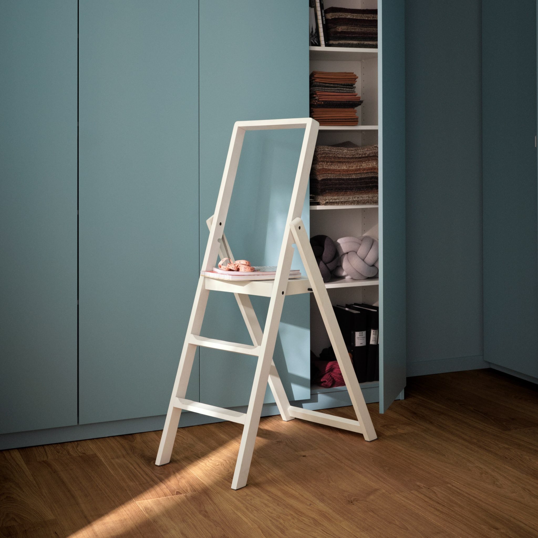 DESIGN HOUSE STOCKHOLM White Step Ladder - Foldable 3-Step Stool for Home, Kitchen, Bathroom & Garage | Non-Slip Safety Ladder for Cleaning, Organizing & Reaching High Places