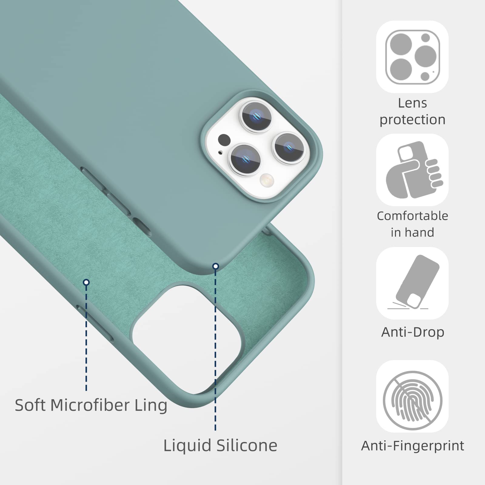 Shockproof & Anti-Scratch Slim Liquid Silicone Case for iPhone 13 Pro Max 6.7 inch (2021) - Pine Green Protective Bumper Rubber Gel Cover | Perfect for Outdoor Activities, Travel & Daily Protection
