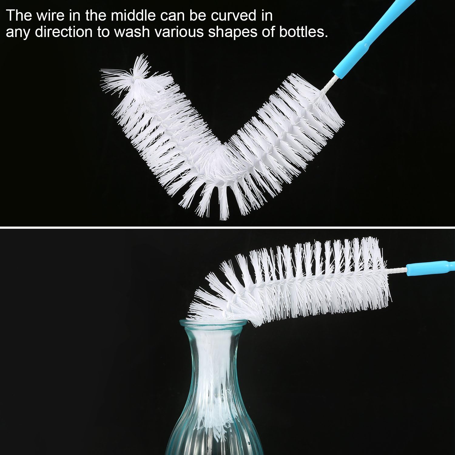 ScentRose 2-Pack Long Bottle Cleaning Brush Set - Nylon Bristles for Glass & Plastic Bottles, Water Bottle Cleaner Tool (Random Colors, Made in India) - Perfect for Baby Bottles, Sports Bottles, and Hard-to-Reach Containers