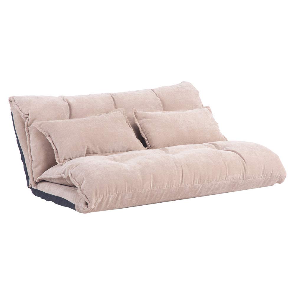 Foldable Floor Sofa Bed - Soft Upholstered Adjustable Recliner Lounger for Living Room, Gaming, and Guest Sleeping | Includes 2 Pillows | Beige | Perfect for Small Spaces, Movie Nights, and Relaxation