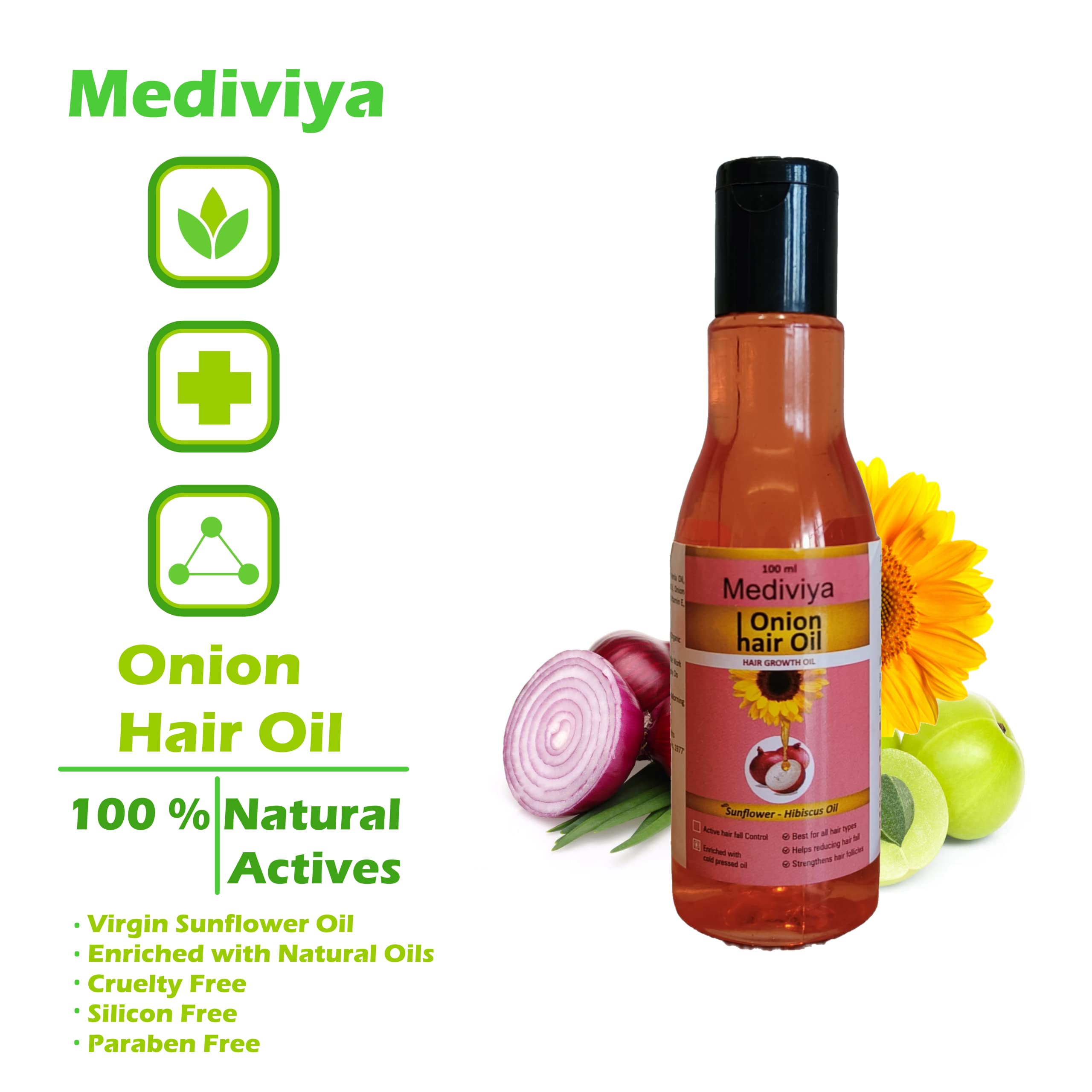 Mediviya Onion Hair Oil for Hair Growth & Thickness - Natural Onion Extract Treatment for Dry, Damaged Hair - Use for Daily Scalp Massage & Overnight Hair Care