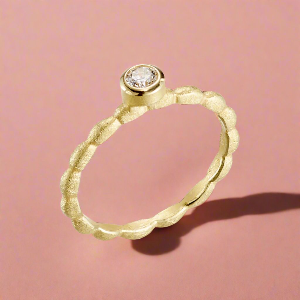 14K Gold Round Diamond Stacking Ring for Women - Dainty & Elegant Wedding Band, Anniversary Gift, Everyday Jewelry for Layering and Special Occasions