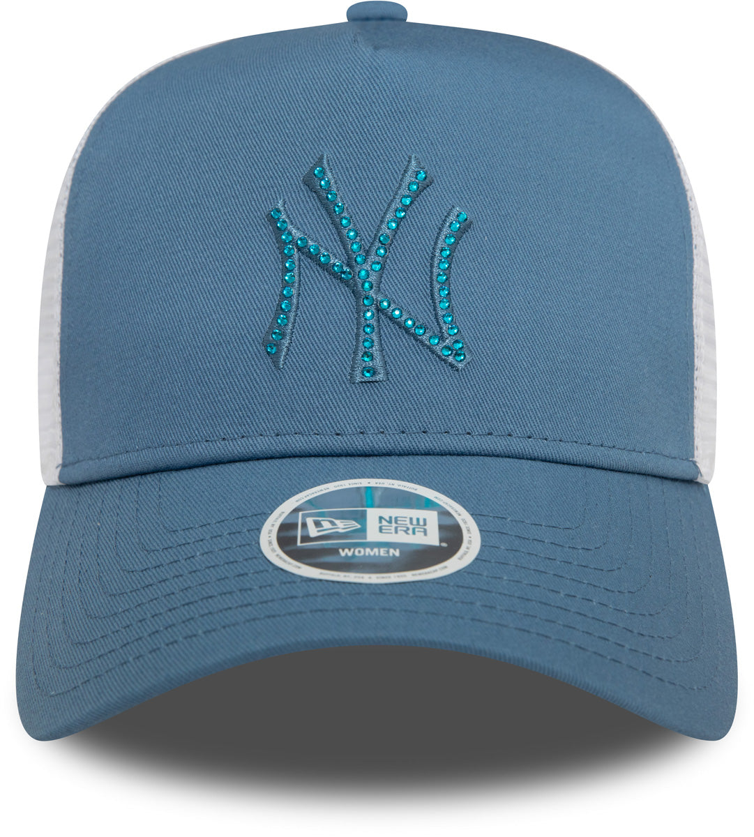 New York Yankees Women's New Era MLB Rhinestone Blue Trucker Cap - Stylish Baseball Hat for Fans, Fashion & Outdoor Activities