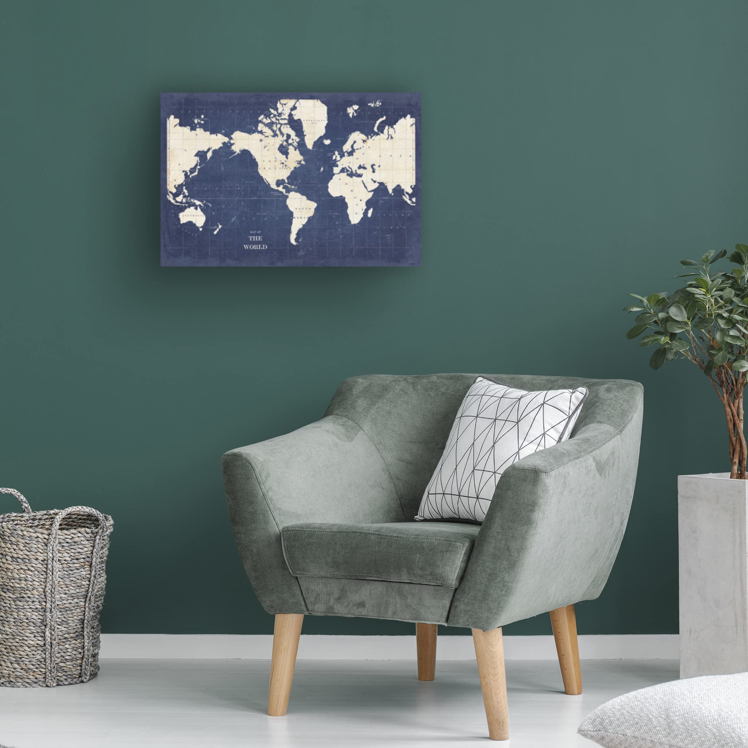 Trademark Fine Art 'Blueprint World Map - No Border' Canvas Art by Sue Schlabach - Perfect for Home Office Decor, Living Room Wall Art & Geography Enthusiasts