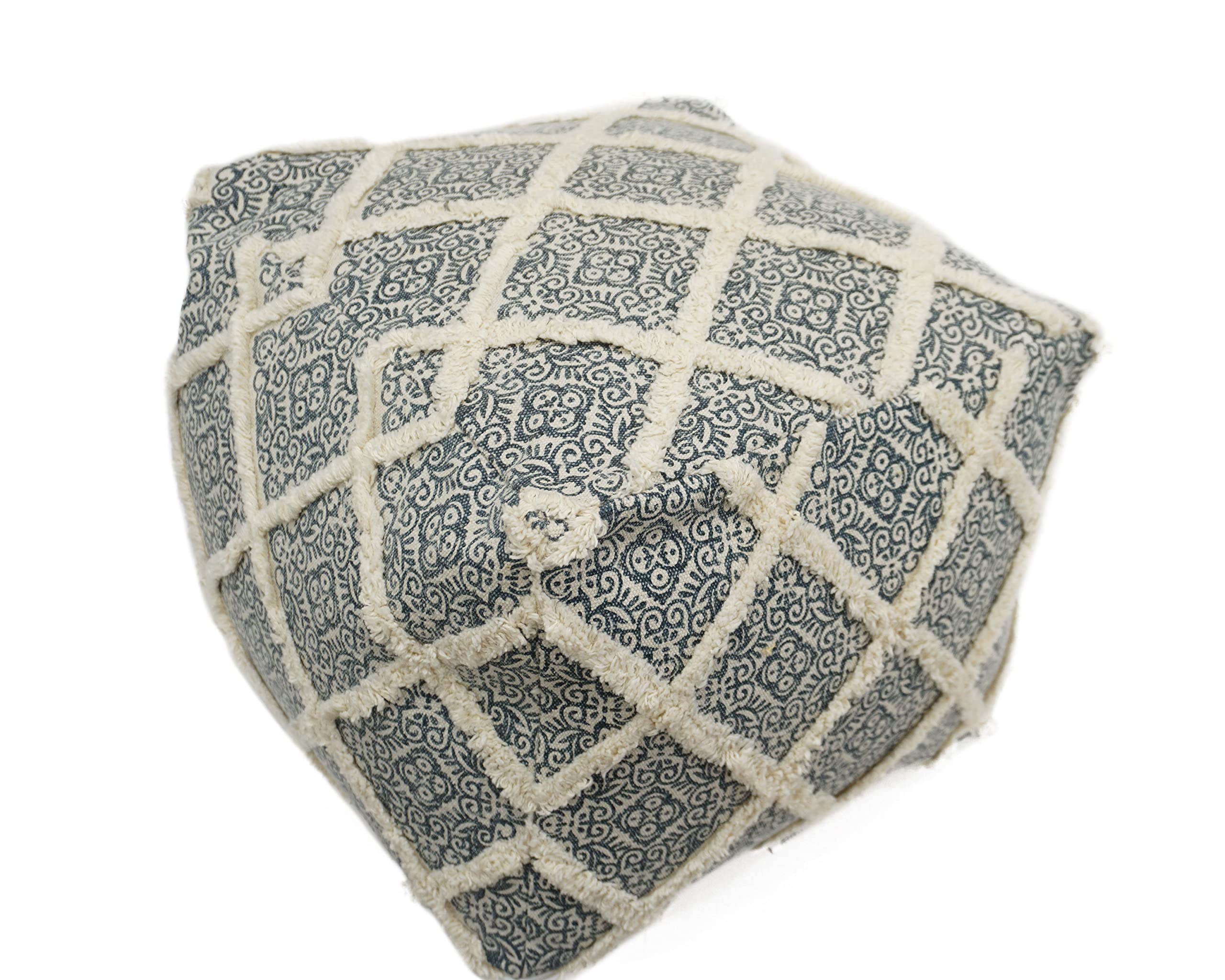 Home & Manor 16 Inch Wool Cotton Pouf Ottoman - Soft & Durable Footrest, Extra Seating for Living Room, Bedroom, or Nursery
