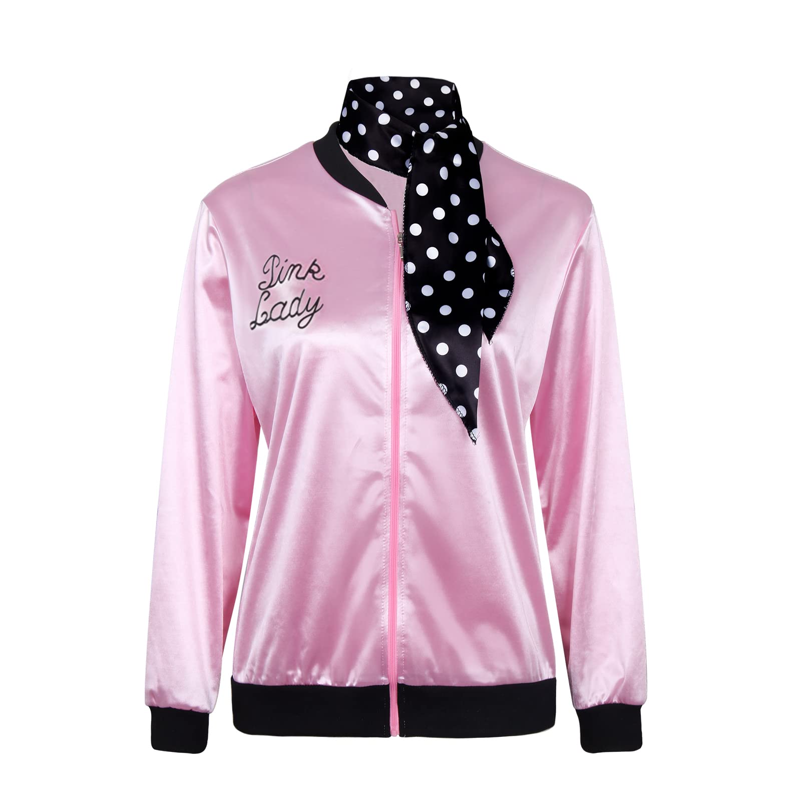 Vintage 1950s Pink Satin Jacket for Women - Retro Fancy Dress Coat with Detachable Scarf | Halloween Costume, Cosplay, Pinup Style Outfit, Themed Parties & Photo Shoots