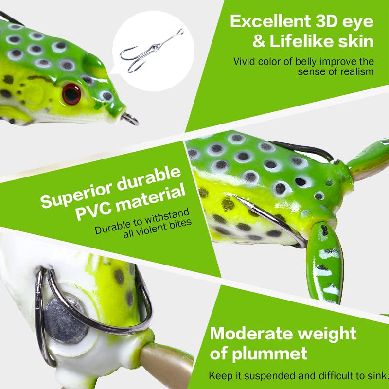 Top Water Frog Lures for Bass Fishing - Weedless Lifelike Soft Plastic Frog Baits for Freshwater & Saltwater - Perfect for Bass, Trout, and Pike - Ideal for Pond, Lake, and River Fishing