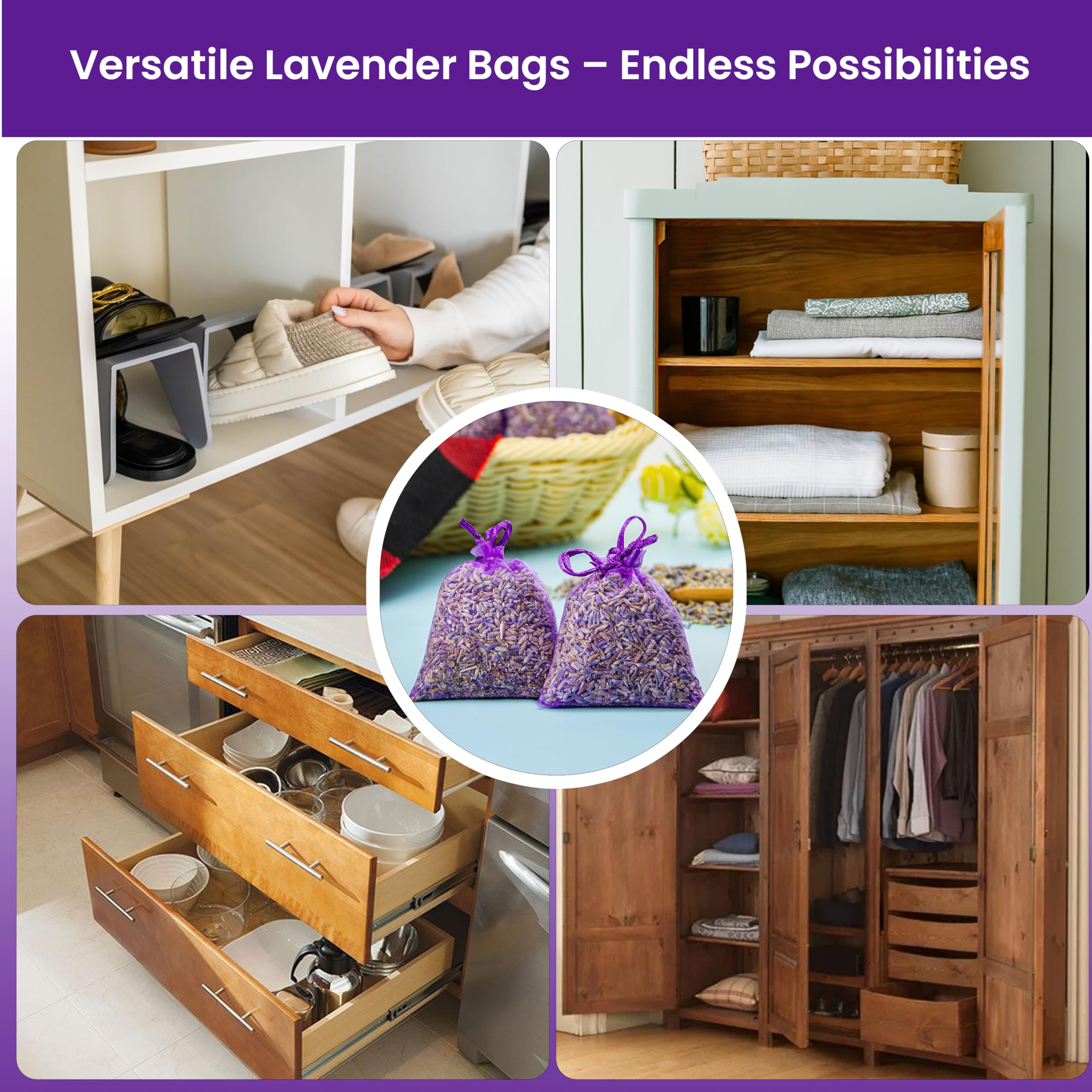 28 Pack Natural Dried Lavender Sachet Bags for Drawers, Closets & Wardrobes - Long Lasting Fresh Scent for Clothes Storage - Aromatherapy Scented Bags for Luggage, Home & Office - Perfect for Freshening Small Spaces & Promoting Relaxation