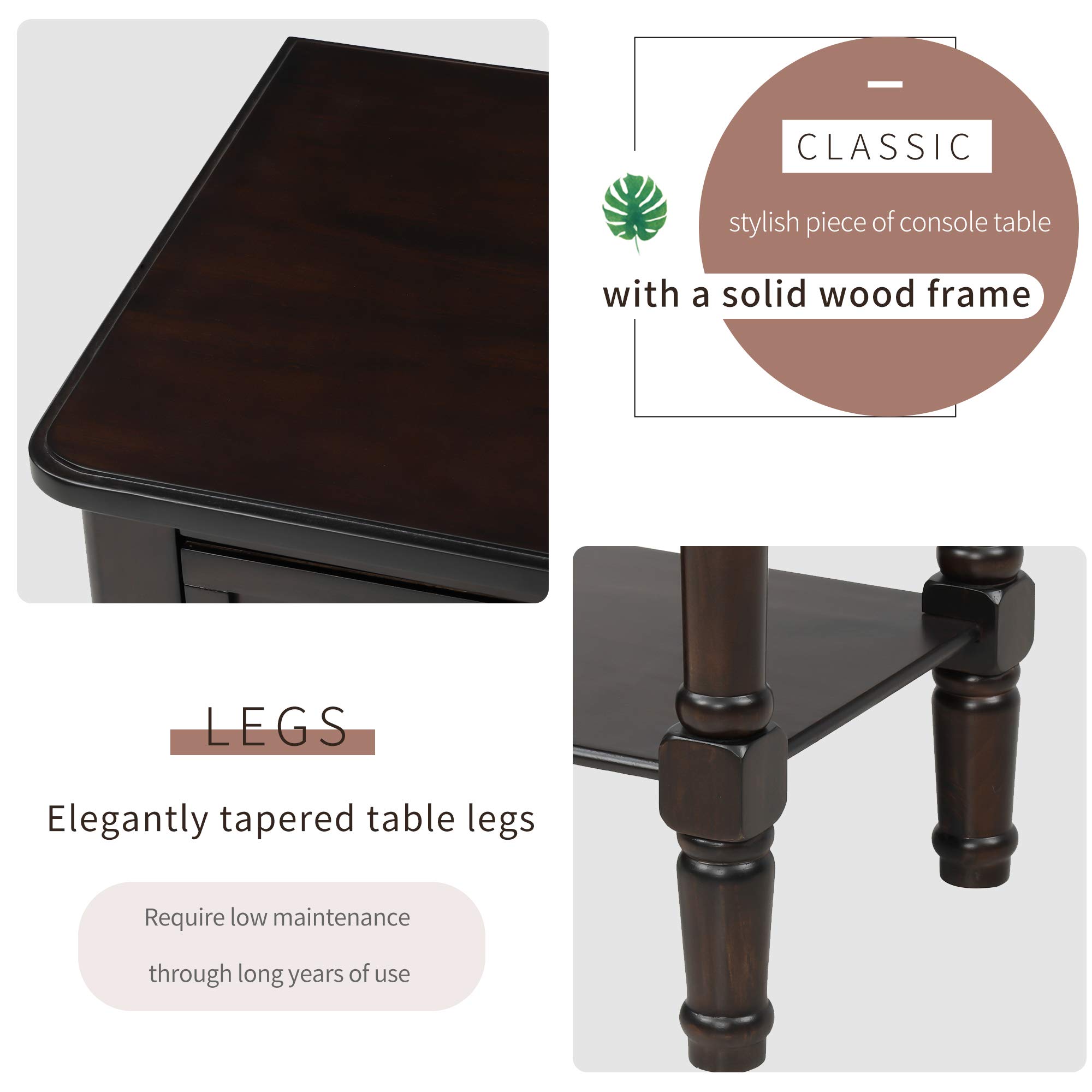 Narrow Console Table with 4 Storage Drawers & Bottom Shelf - Solid Wood Sofa Table, Entryway Table for Living Room, Hallway - Easy Assembly (Espresso-1) | Perfect for Small Spaces, Behind Sofas & Entryway Organization