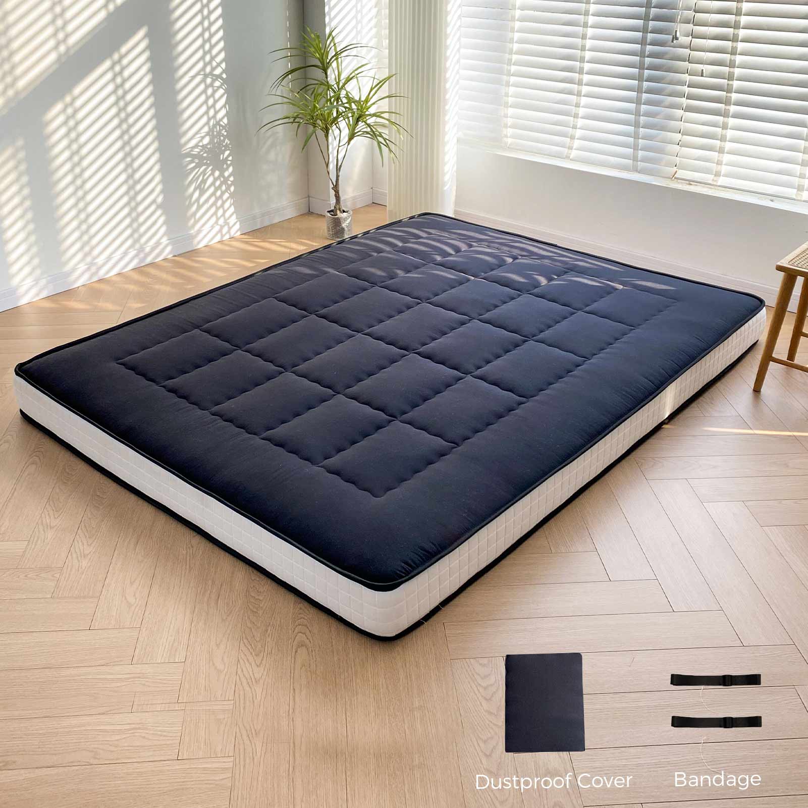 MAXYOYO 6-Inch Extra Thick Japanese Futon Mattress - Premium Diamond Quilted Floor Bed for Bedroom & Guest Room - Black - Perfect for Small Spaces, Studio Apartments & Minimalist Home Decor