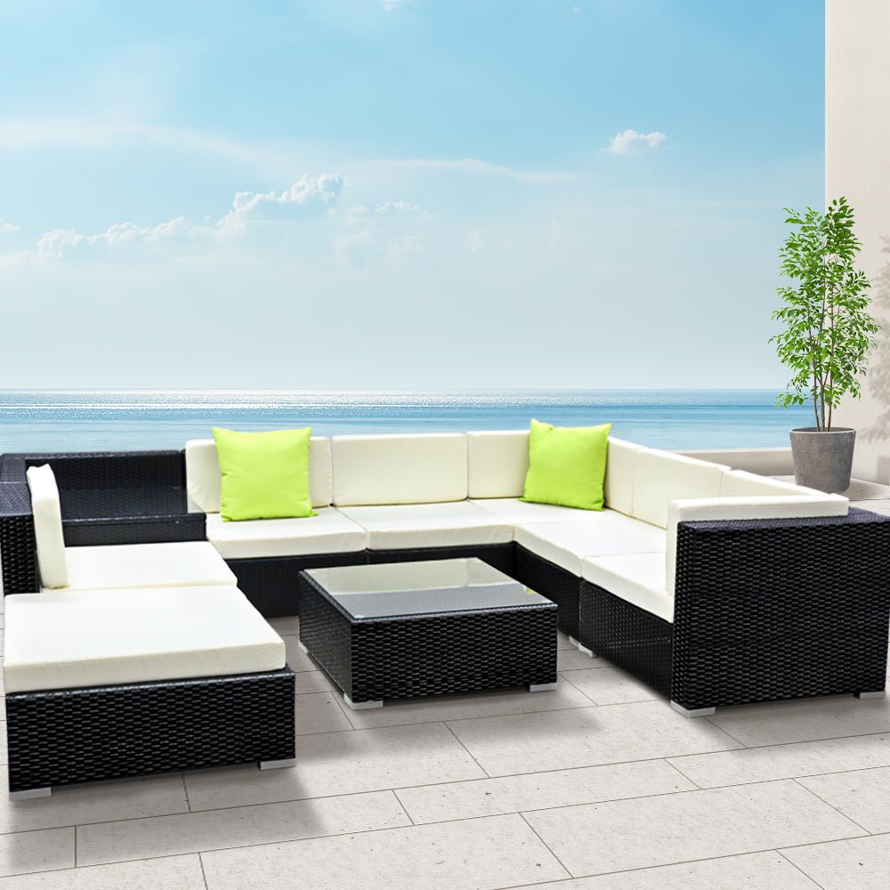 9-Piece Outdoor Wicker Sofa Set - 7-Seater Patio Furniture for Garden, Poolside & Backyard Relaxation