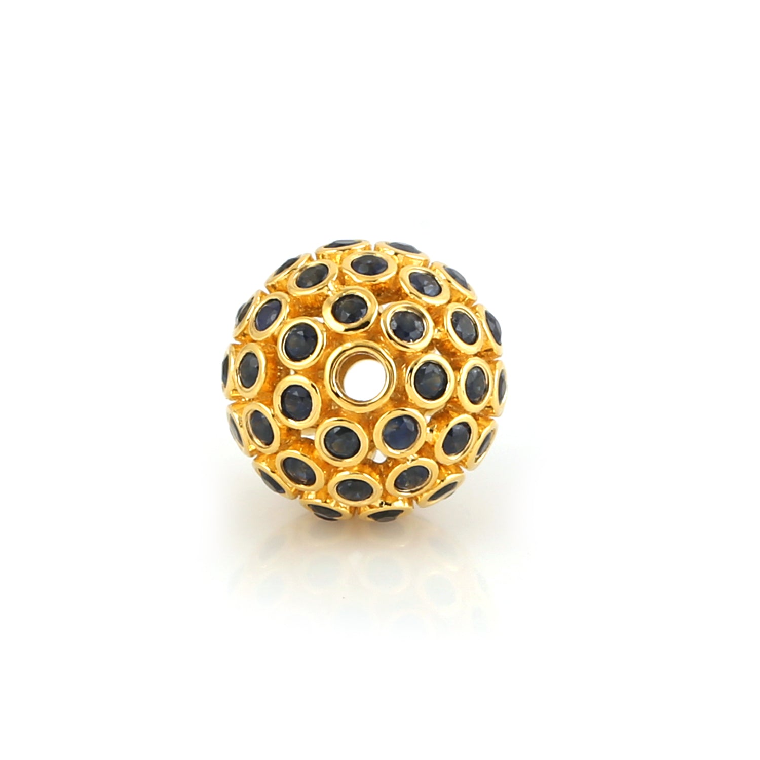 18K Yellow Gold Blue Sapphire Pave Bead Jewelry Making Findings - Perfect for Necklaces, Bracelets & DIY Craft Projects