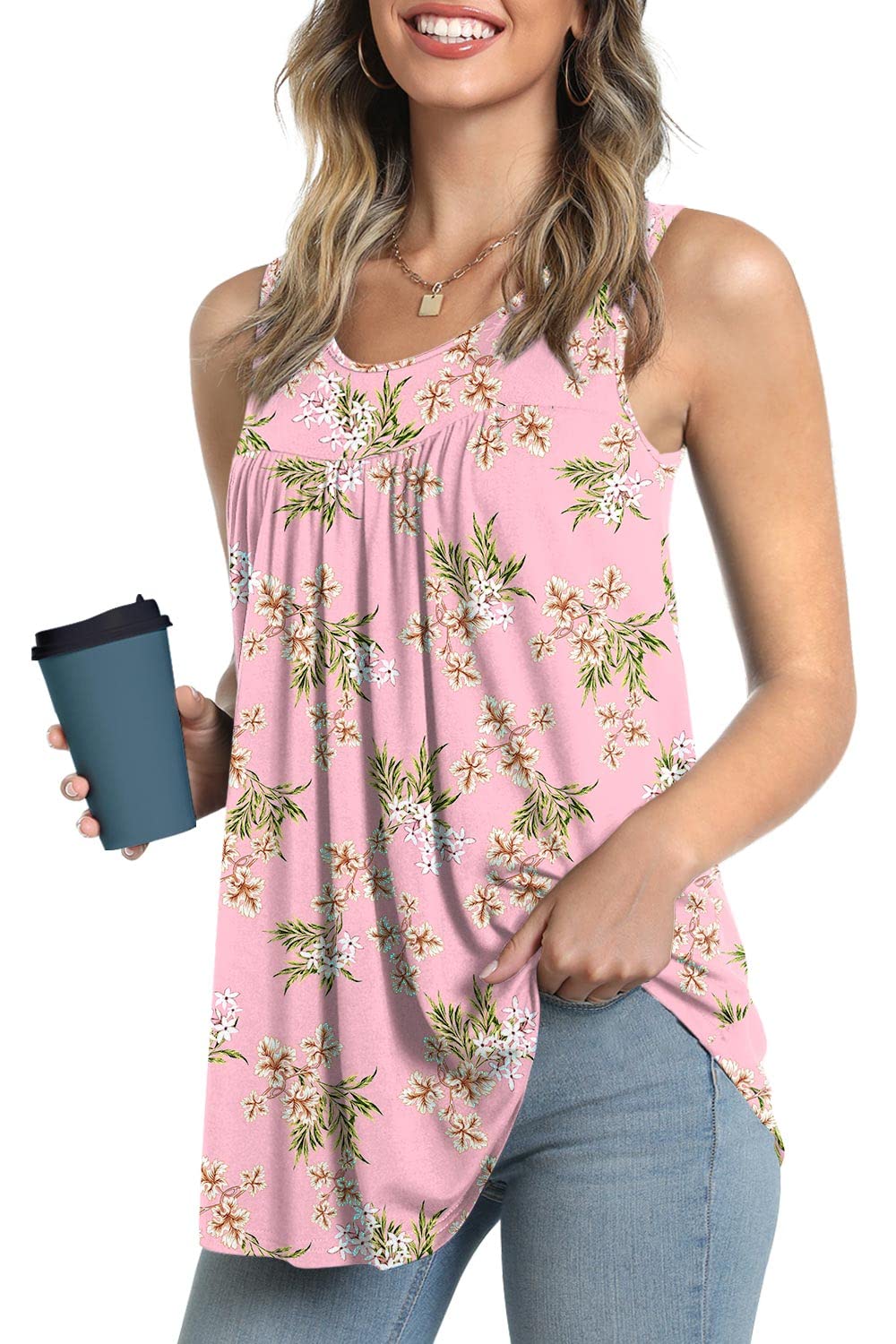 LONGYUAN Women's Summer Sleeveless Camisole Tank Top - Loose Flowy Pleated Tunic Blouse for Casual Wear, Beach Outfits & Vacation Essentials