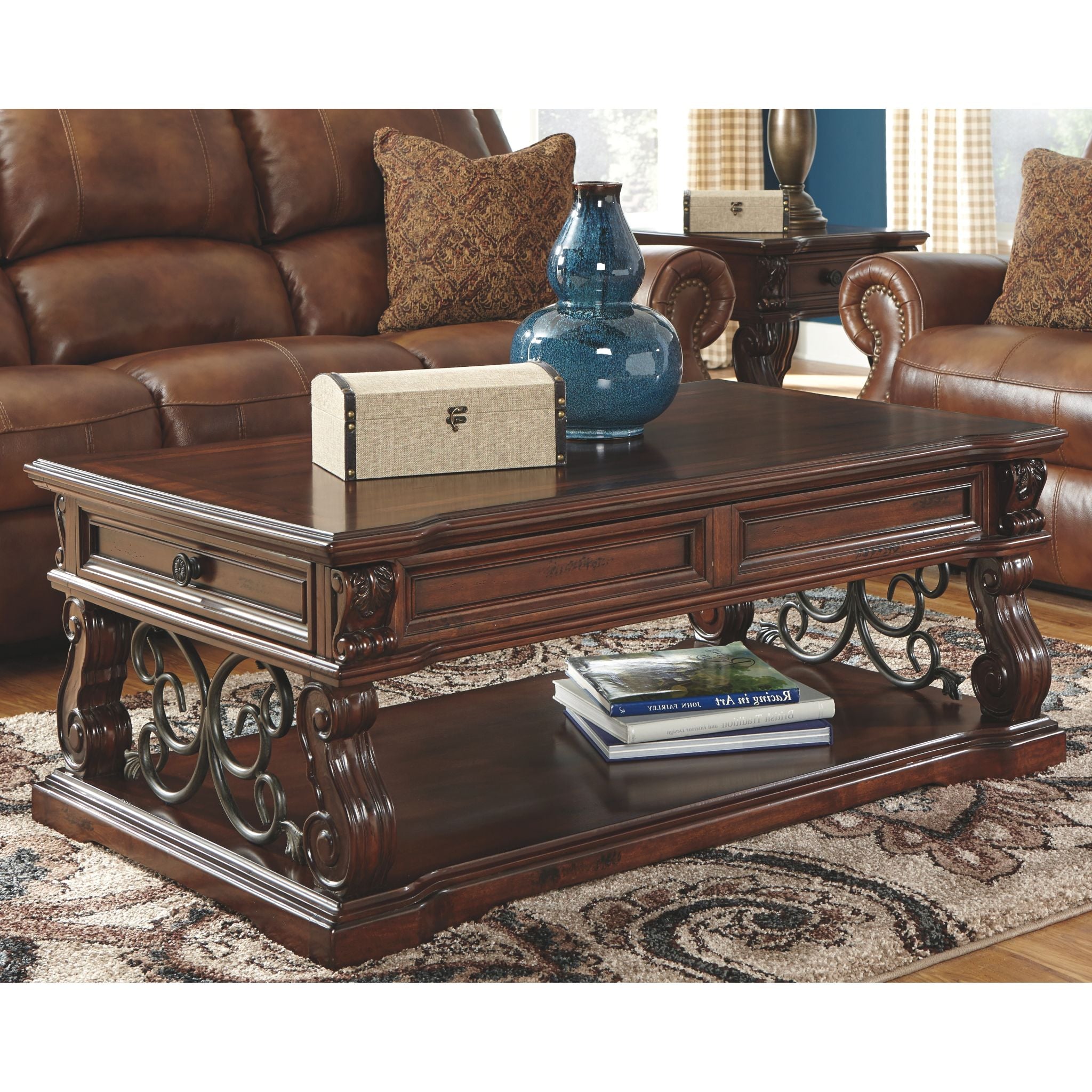 Alymere Rustic Brown Coffee Table - Farmhouse Style Living Room Furniture for Home Decor